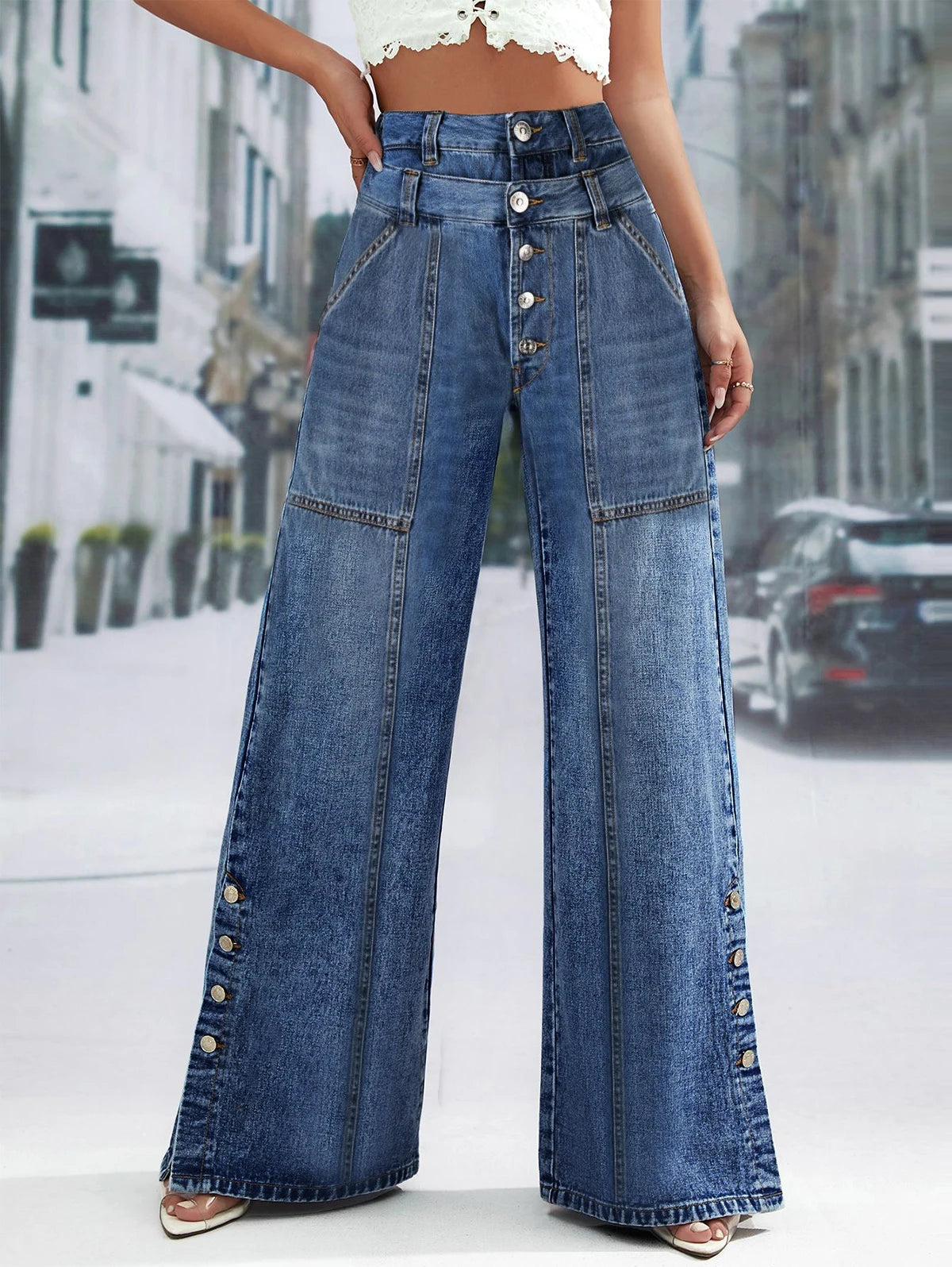 Women Plus Size Jeans Denim Wide Leg Pants