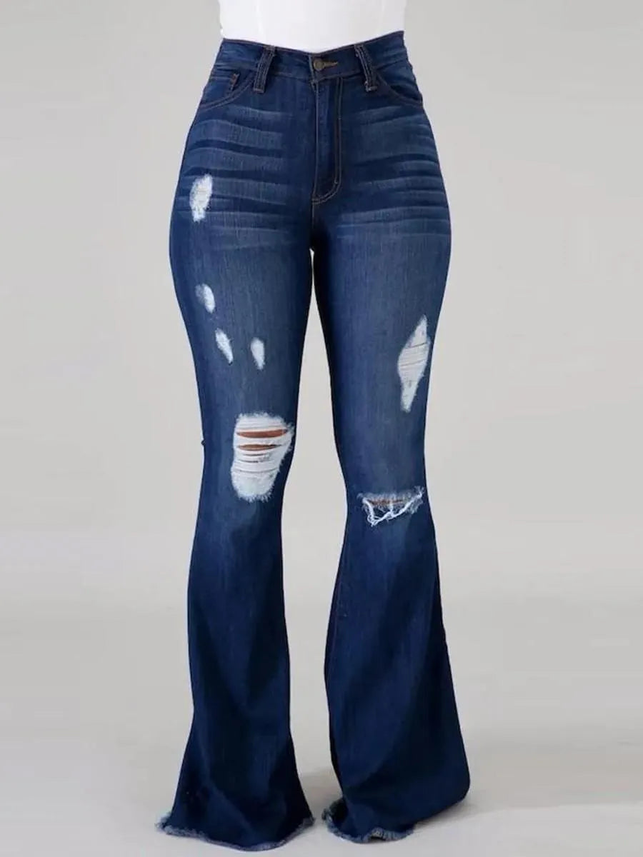 Plus Size High Stretch Ripped Flared Jeans