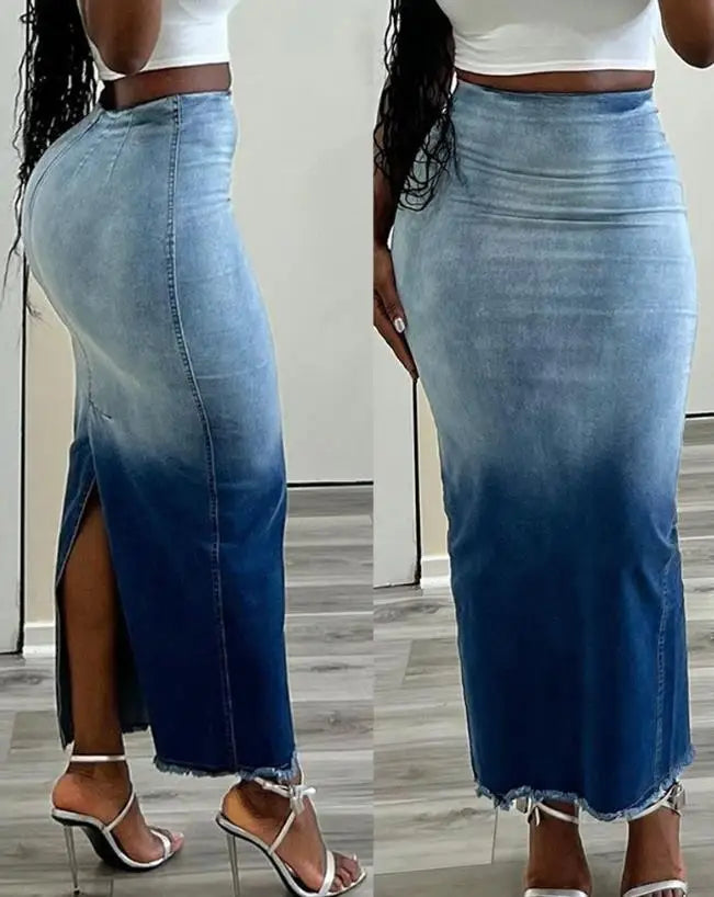 Women Denim Skirt / back split