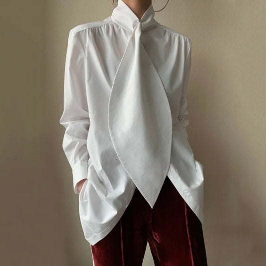 Women Blouse High Neck Long Sleeves Shirt