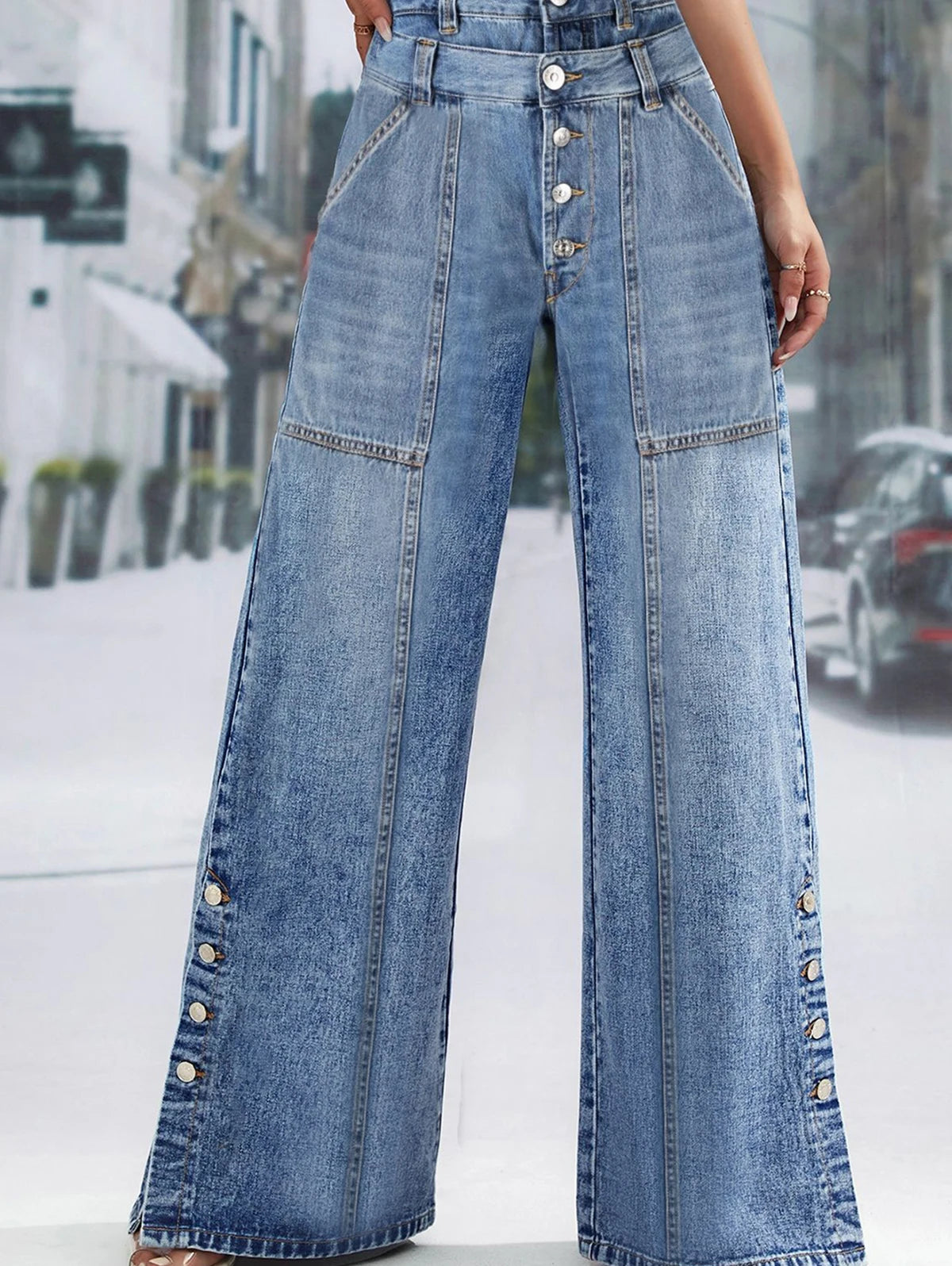 Women Plus Size Jeans Denim Wide Leg Pants