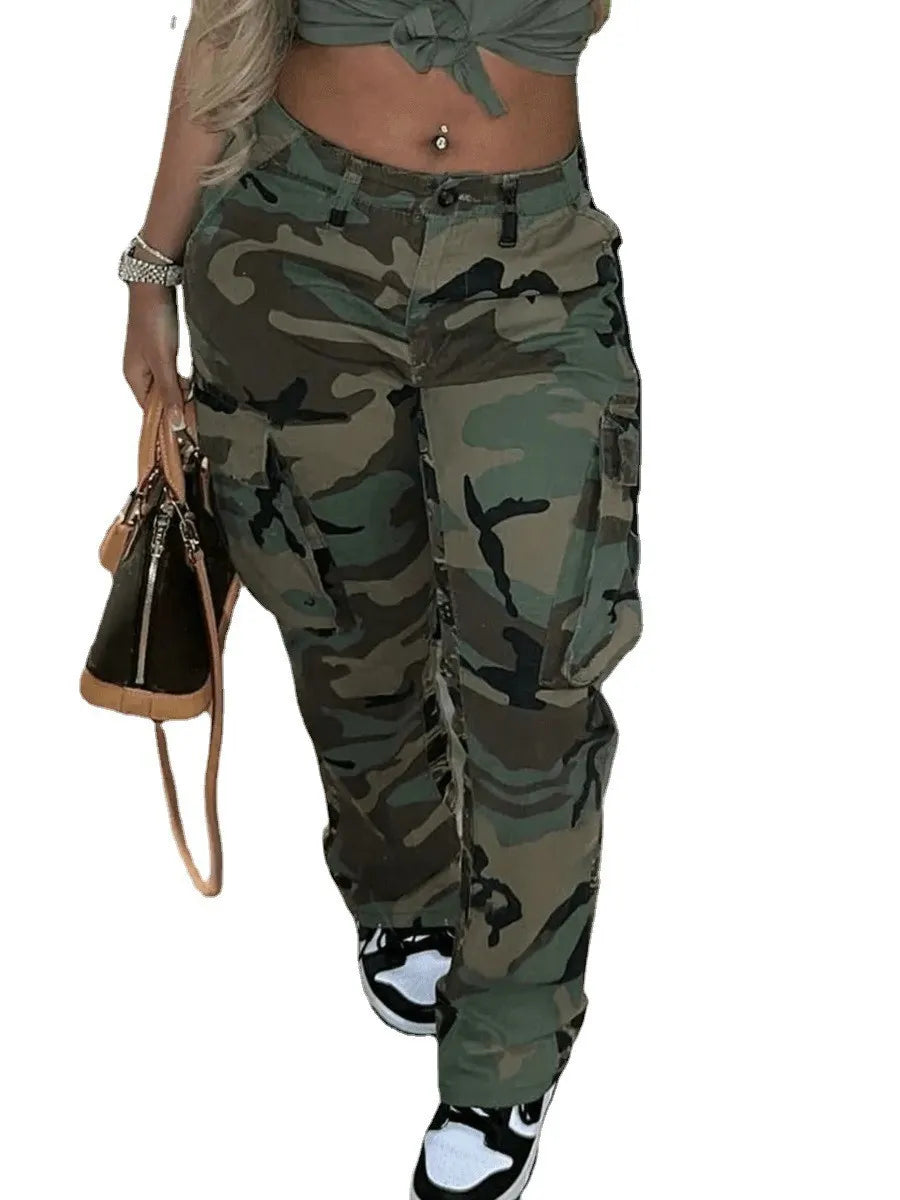 Camouflage Plus Size High Waist Cargo Pants