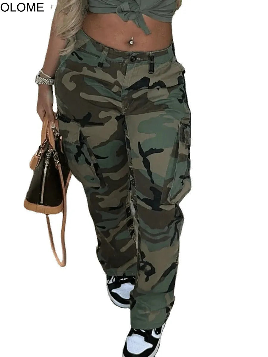 Camouflage Plus Size High Waist Cargo Pants