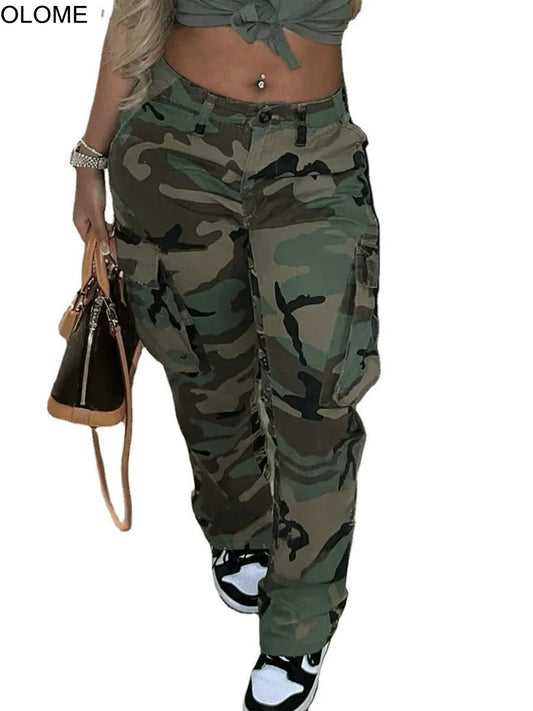 Camouflage Plus Size High Waist Cargo Pants