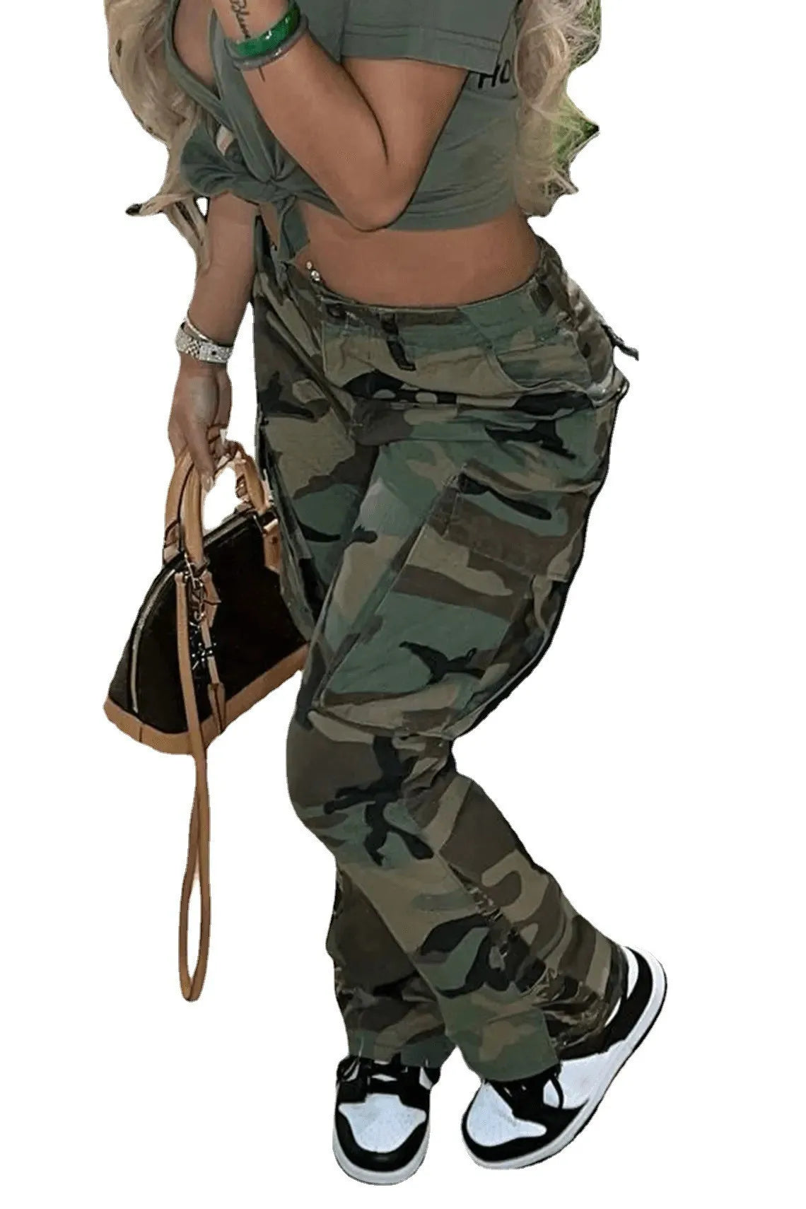 Camouflage Plus Size High Waist Cargo Pants