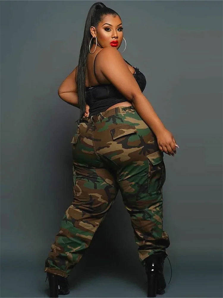 Plus Size Women Camouflage Cargo Joggers / Pants