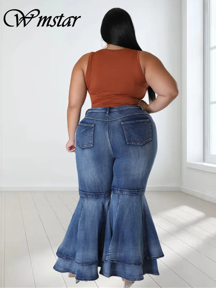 Plus Size Jeans Women High Waist Flared Pants