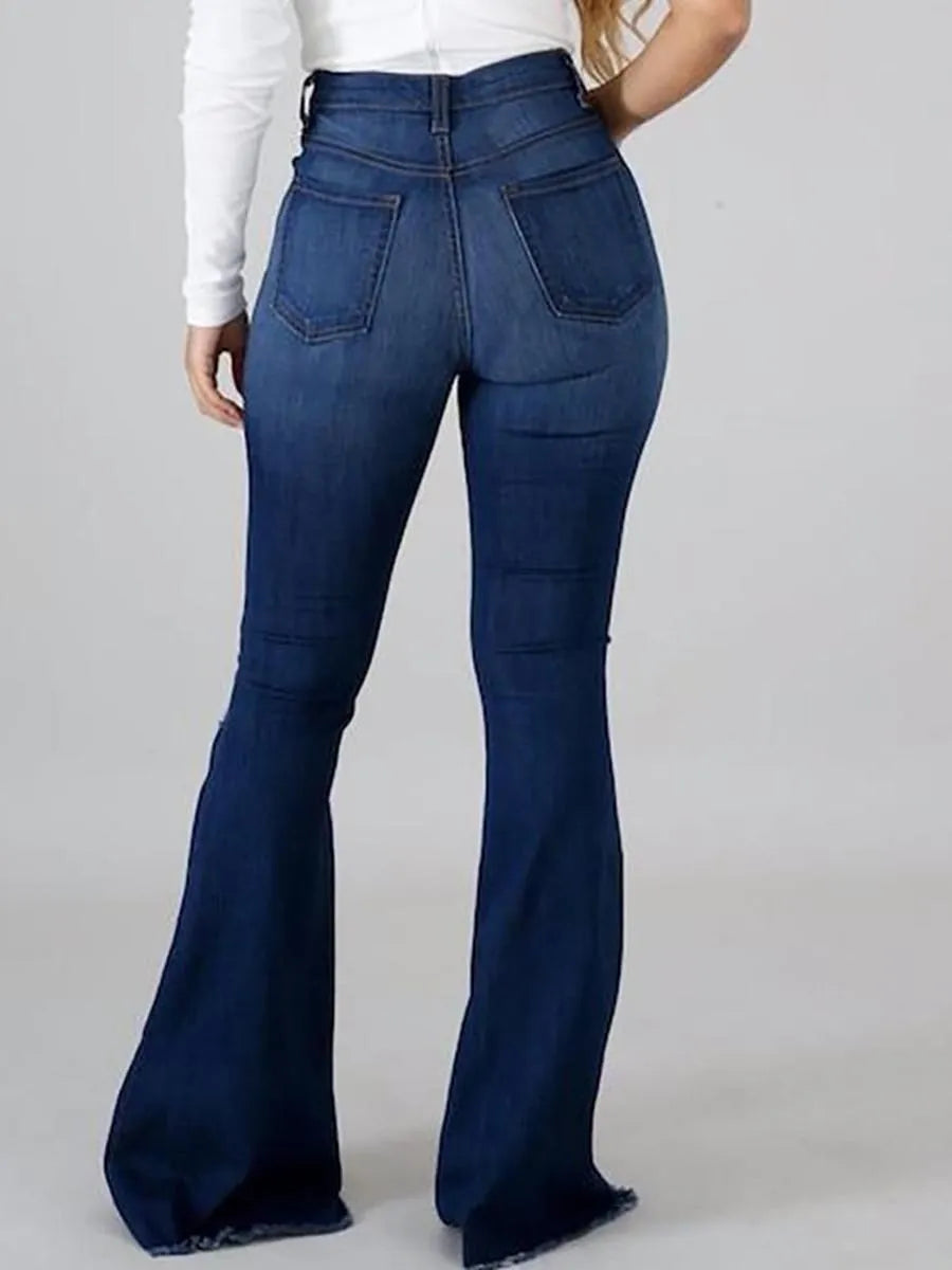 Plus Size High Stretch Ripped Flared Jeans